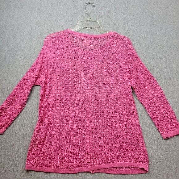 David Brooks 100% Silk Sweater Womens XL Pink Cardigan Barbie Crochet - Picture 4 of 8